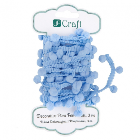 Decorative ribbon with pompoms, 3 m blue