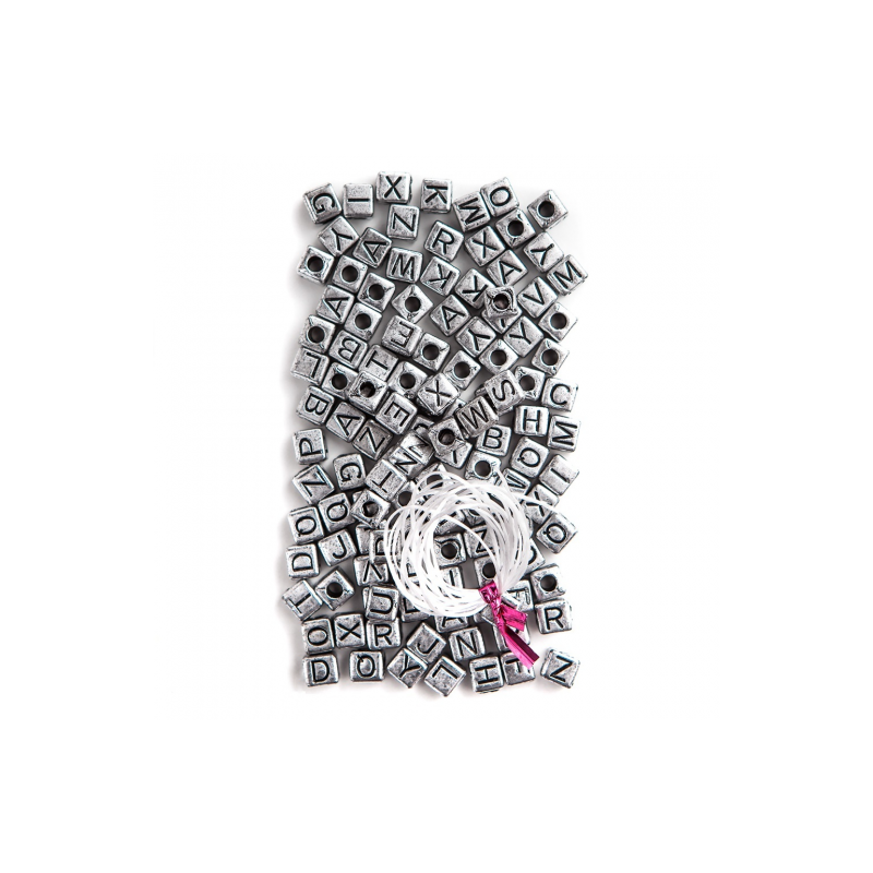 Black letter beads on a silver base 124 pcs