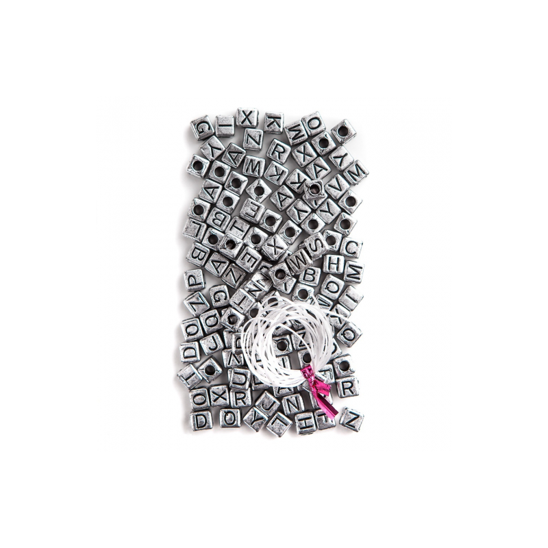 DpCraft koraliki czarne literki na srebrnej bazie 124 szt - sklep plas