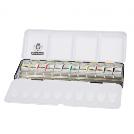 Schmincke akademie set of watercolor 12 semi-cubes 24 slots in a casse