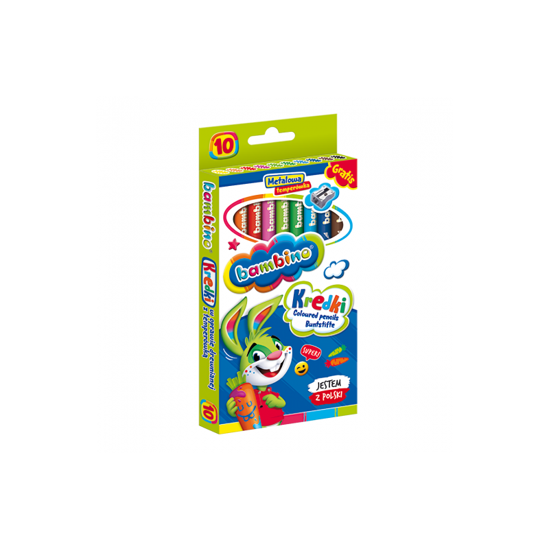 Bambino grube kredki ołówkowe z temperówką 10 kolorów - sklep plastycz