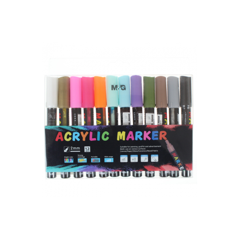 M&G zestaw markerów akrylowych 2 mm 12 szt - sklep plastyczny - szał d