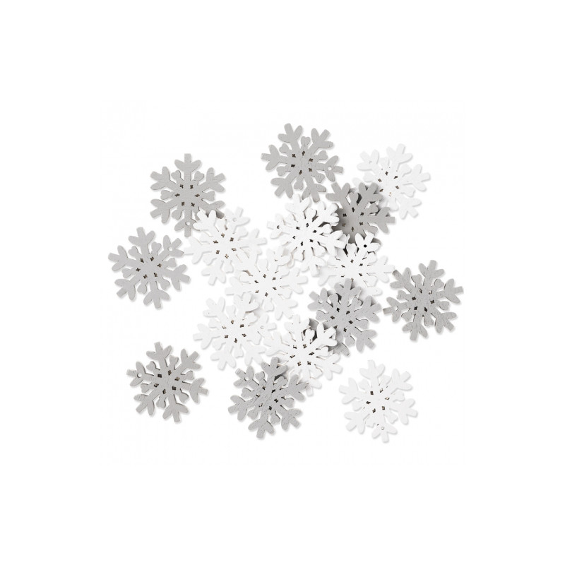 DP Craft self-adhesive wood snowflakes white&gray 16pcs