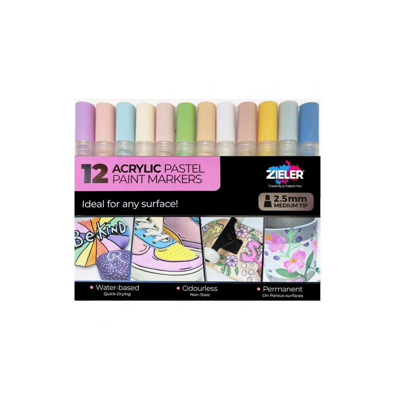 Zieler pastel zestaw 12 szt markerów akrylowych 2,5 mm - sklep plastyc
