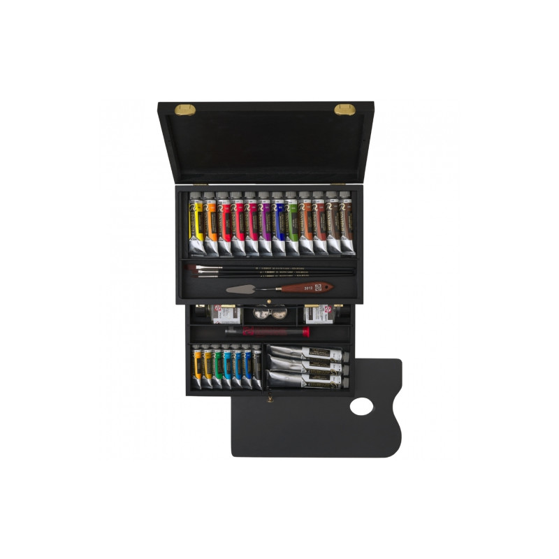 Talens rembrandt luksusowy zestaw farb olejnych i akcesoriów w drewnia