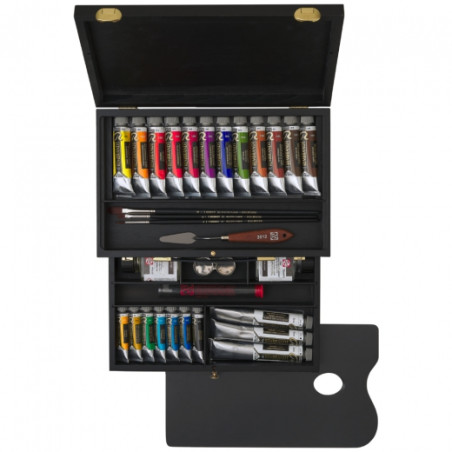 Talens rembrandt luxury set of oil paints and accessories in a wooden