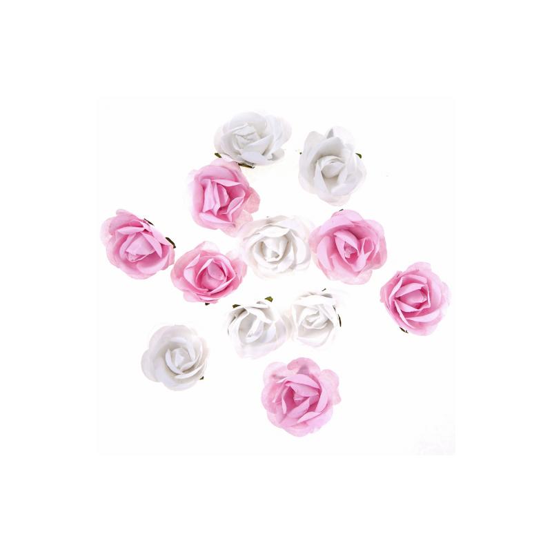 DP craft paper roses 12 pcs white and pink