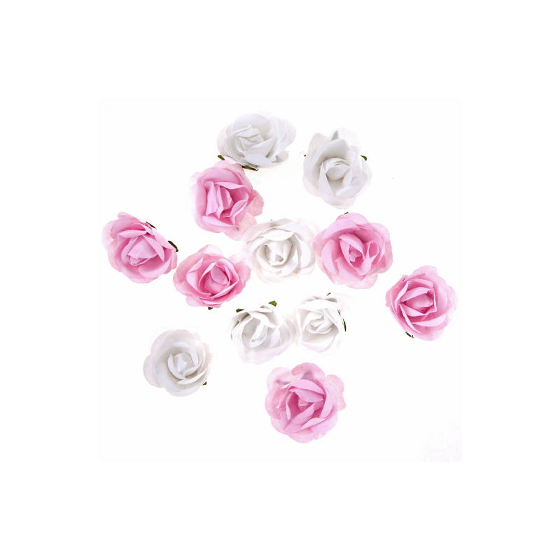 Dp craft róże papierowe 12 szt białe i różowe - sklep plastyczny - sza
