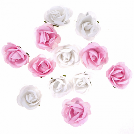 DP craft paper roses 12 pcs white and pink