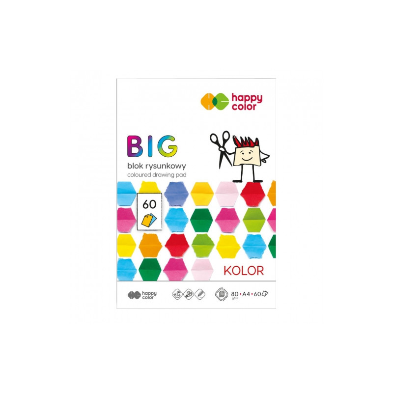 Happy Color big blok rysunkowy kolorowy A4 80g 60ark - sklep plastyczn