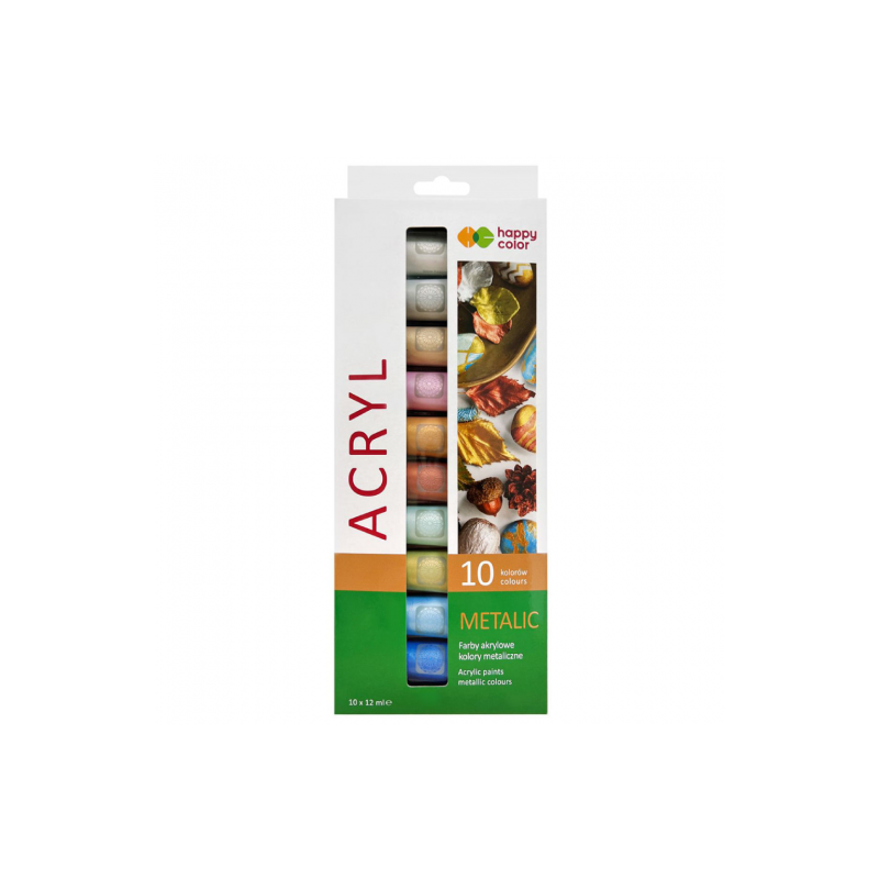 Happy Color zestaw 10 metalicznych farb akrylowych 12 ml - sklep plast