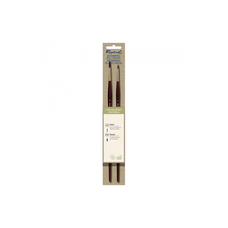 Raphael for details set of 2 synthetic round brushes with a long handl