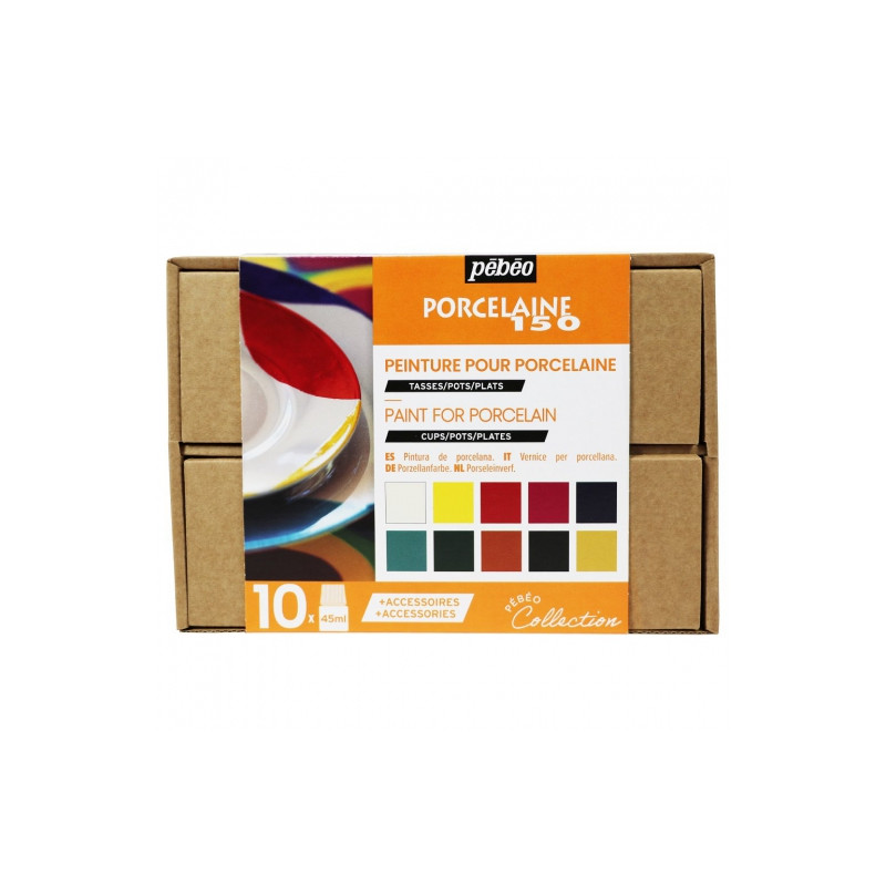 Pebeo porcelaine 150 set of 10 paints 45 ml with accessories