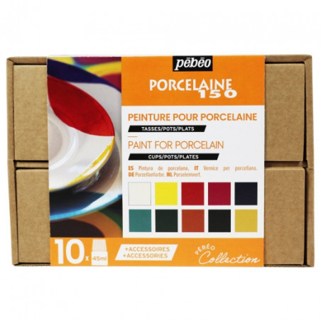 Pebeo porcelaine 150 set of 10 paints 45 ml with accessories
