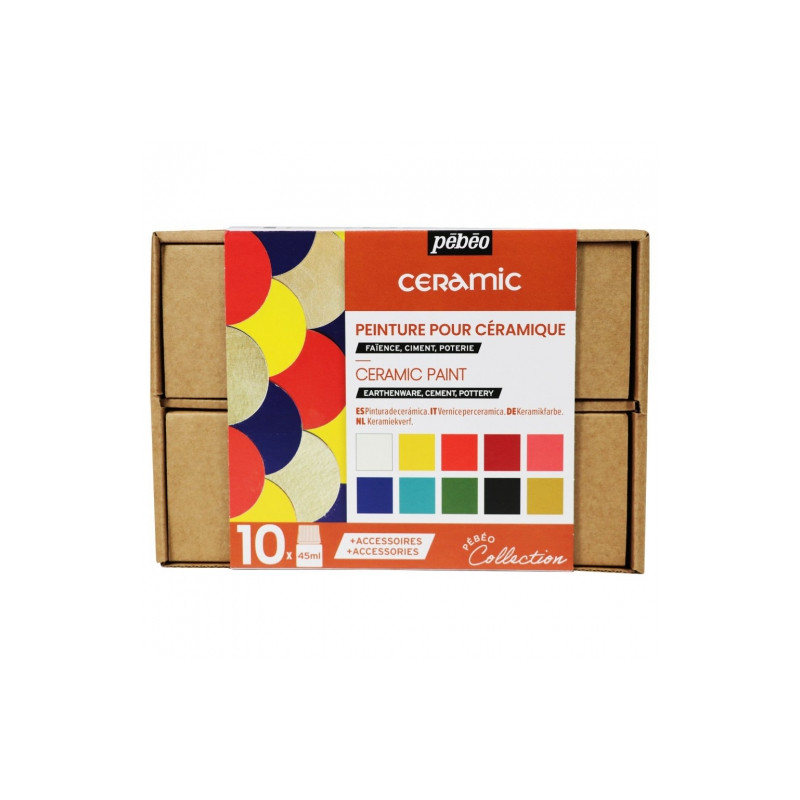 Pebeo ceramic set of 10 paints 45 ml with accessories