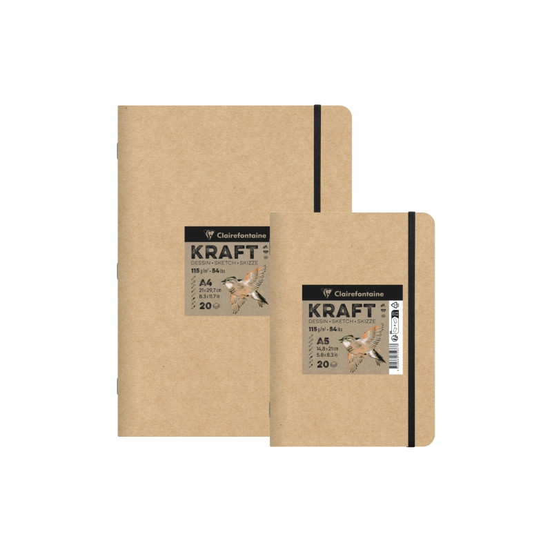 Clairefontaine kraft sewn block with elastic 115g 20 sheets