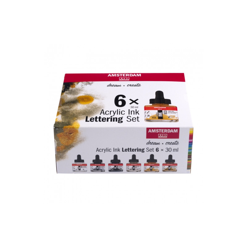 Talens lettering zestaw tuszów akrylowych 6x30ml - sklep plastyczny -