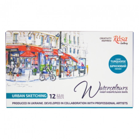 Rosa Gallery urban sketching set of watercolors in a cube of 12pcs met
