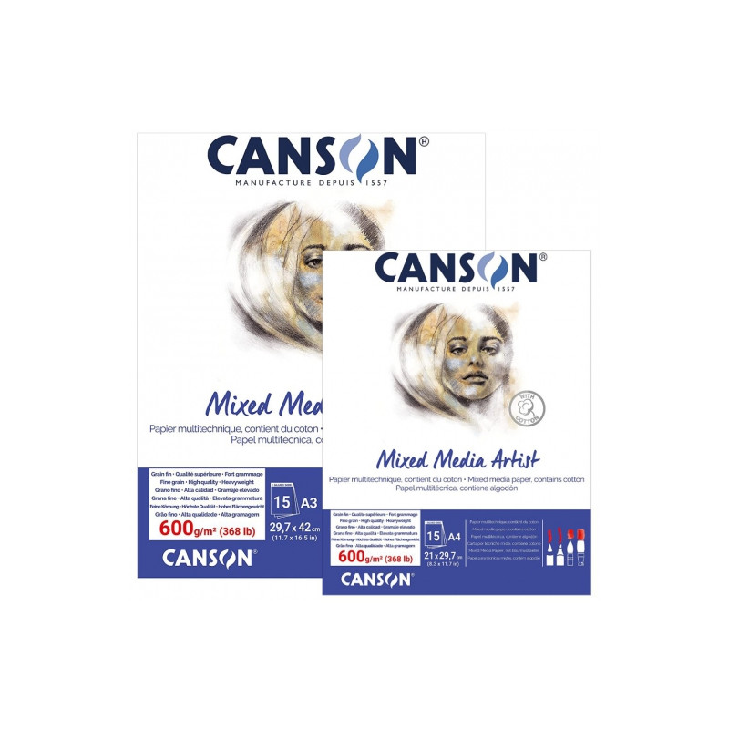 Canson mixed media artist blok klejony 600g 15ark - sklep plastyczny -