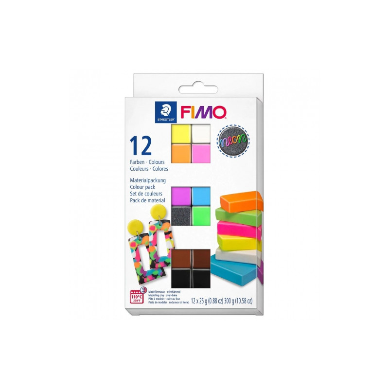 Fimo effect neon zestaw 12 kostek modeliny 25g - sklep plastyczny - sz