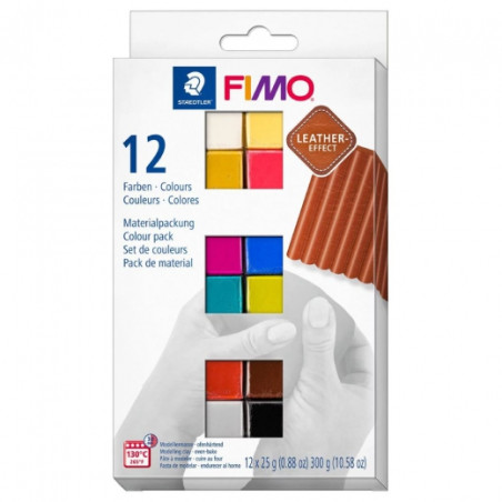 Fimo leather effect zestaw 12 kostek modeliny 25g - sklep plastyczny -