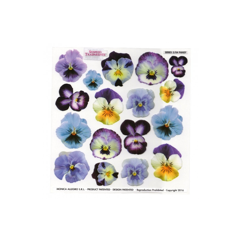 Sospeso Trasparente foil with pansies flowers print