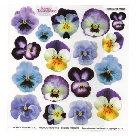 Sospeso Trasparente foil with pansies flowers print