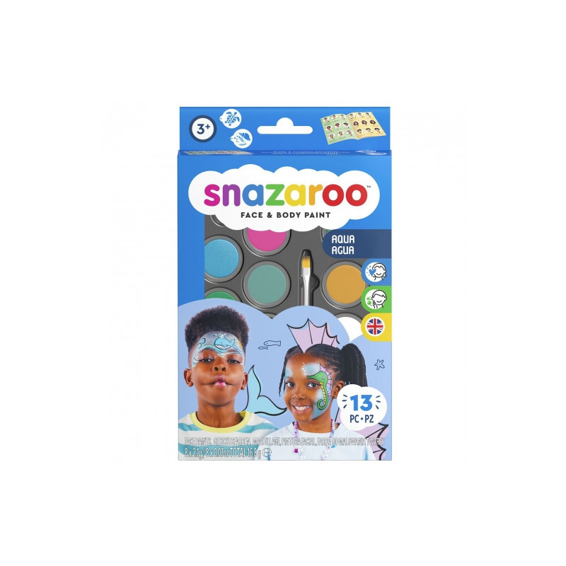Snazaroo aqua zestaw 8 farb do malowania twarzy - sklep plastyczny - s