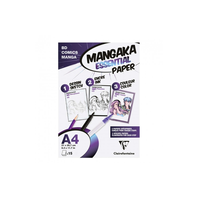 Clairefontaine mangaka set of paper sheets 3 grammage A4 15pcs