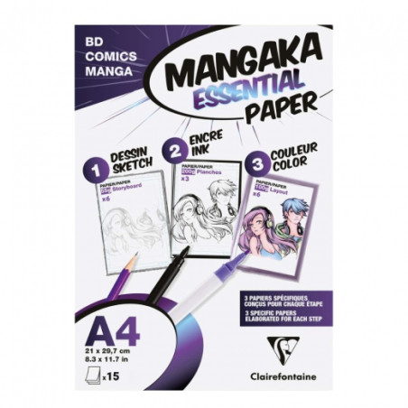Clairefontaine mangaka zestaw arkuszy papieru 3gramatury A4 15sztuk -