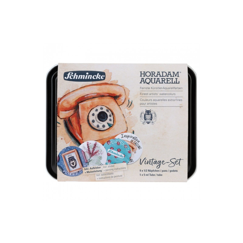 Schmincke horadam vintage watercolour set of 10 halves with stickers