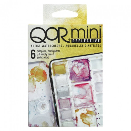 QoR mini reflective set of watercolor semi-cubes 6pcs metal case