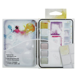 QoR mini reflective set of watercolor semi-cubes 6pcs metal case