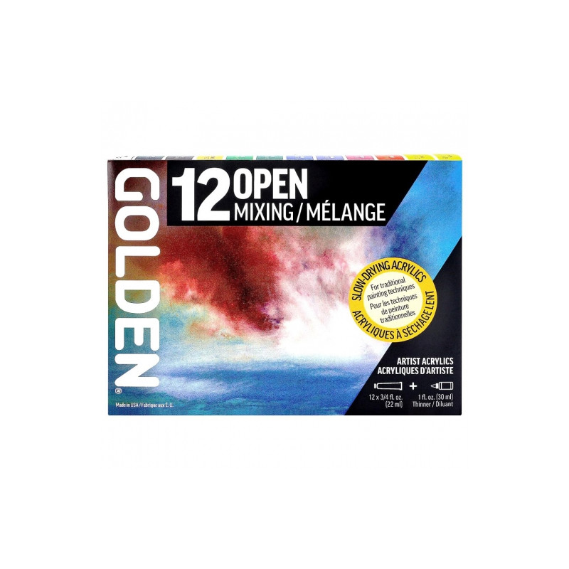 Golden open mixing zestaw 12 farb akrylowych wolnoschnących 22 ml - sk