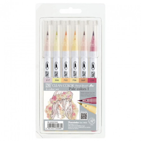 Kuretake Zig clean colour pale colours I set of 6 pastel coloured pens