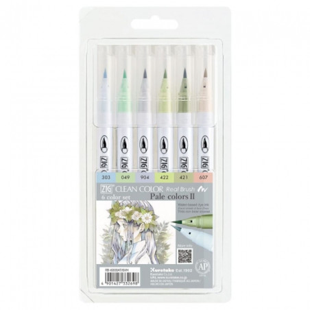 Kuretake Zig clean colour pale colours II set of 6 pastel coloured pen