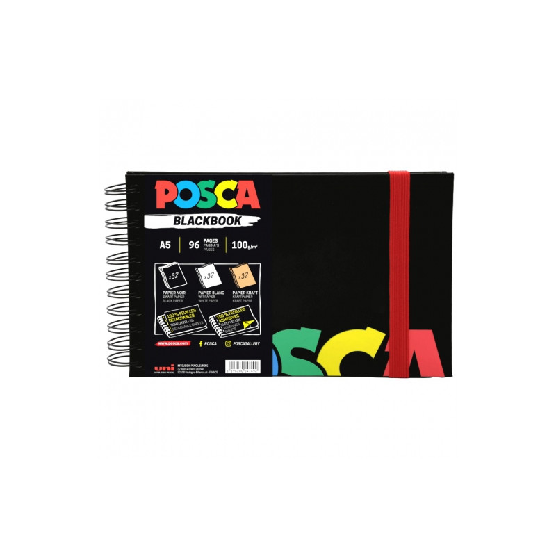 Posca blackbook sketchbook A5 for markers on spiral with self-adhesive