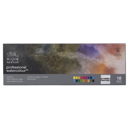 Winsor Newton zestaw 18 akwareli w półkostkach w metalowej kasecie - s