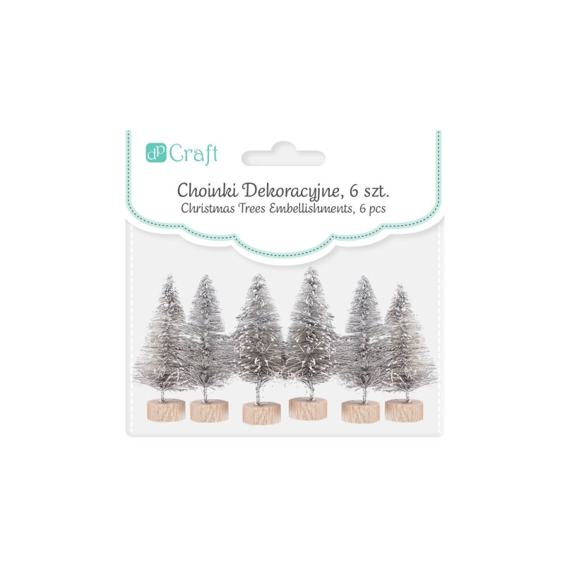 Dp craft 6 srebrnych choinek dekoracyjnych 5 cm - sklep plastyczny - s