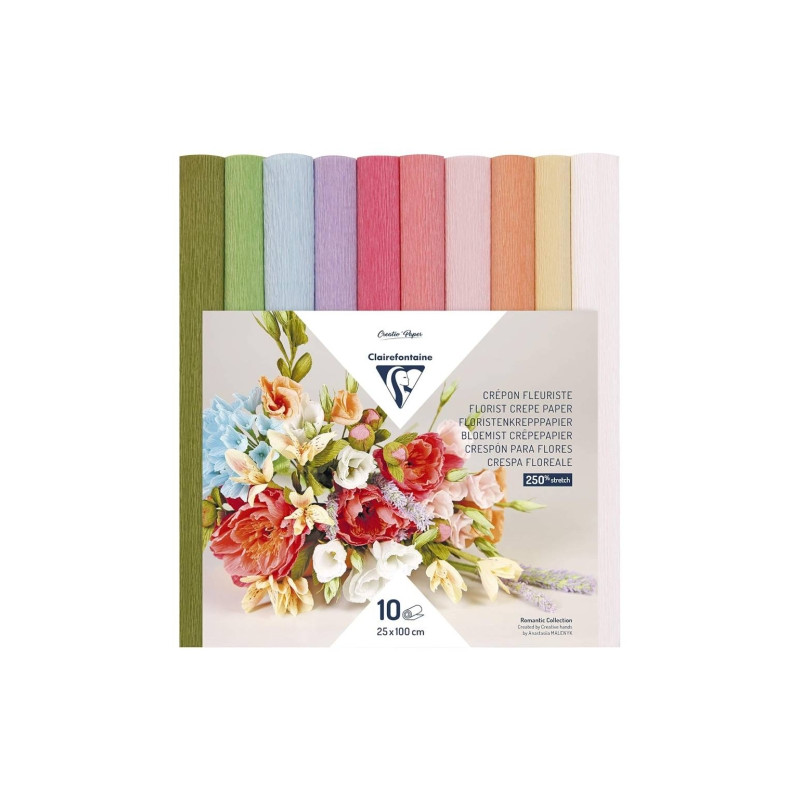 Clairefontaine crepe paper florist pastel colors 25x100cm 10 pieces