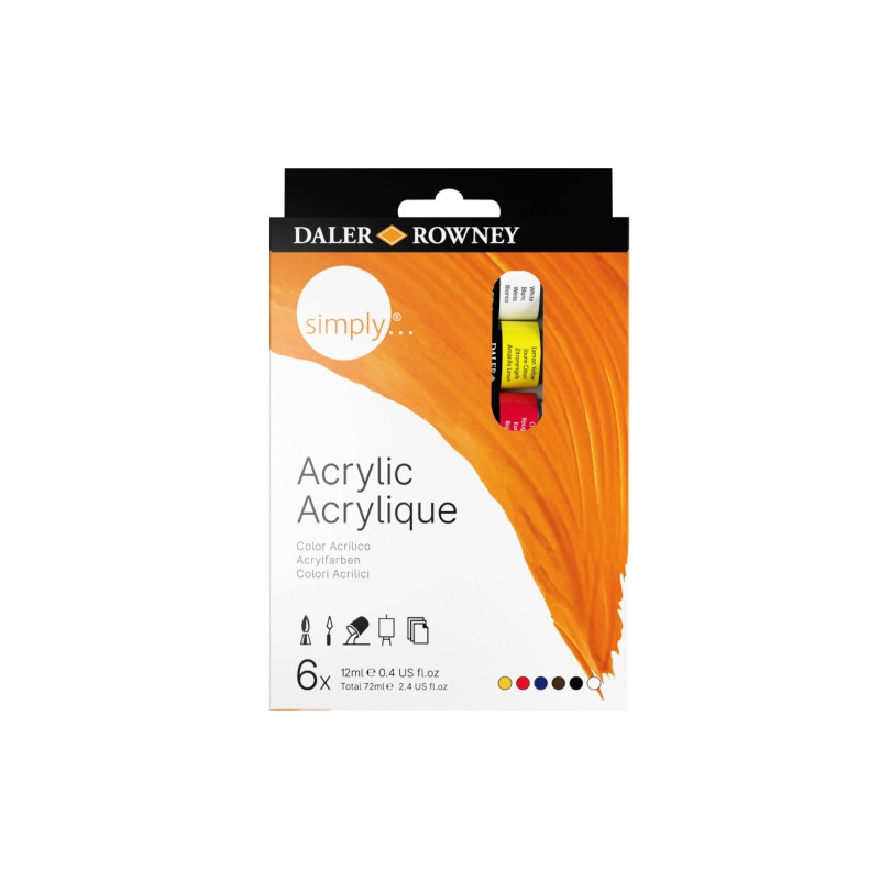 Daler Rowney simply zestaw 6 farb akrylowych 12 ml - sklep plastyczny