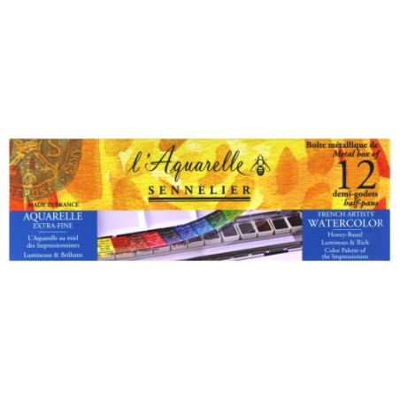 Sennelier l'aquarelle set of watercolors in semi-cubes, 12 pcs, metal