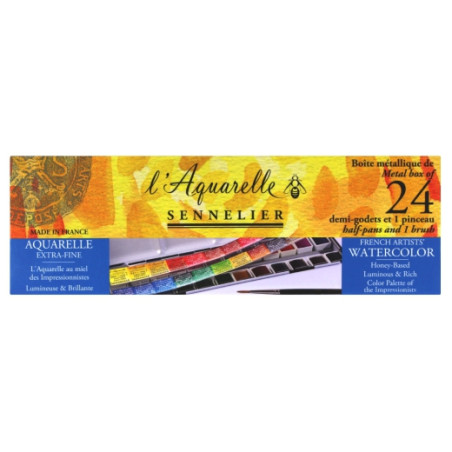 Sennelier l'aquarelle set of watercolors in halves 24pcs metal case