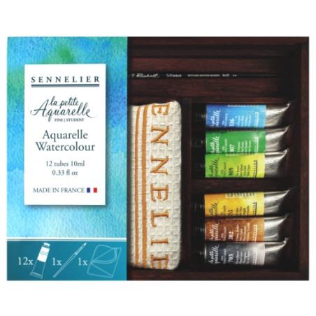 Sennelier la petite aquarelle set of 12 watercolors 10 ml with accesso