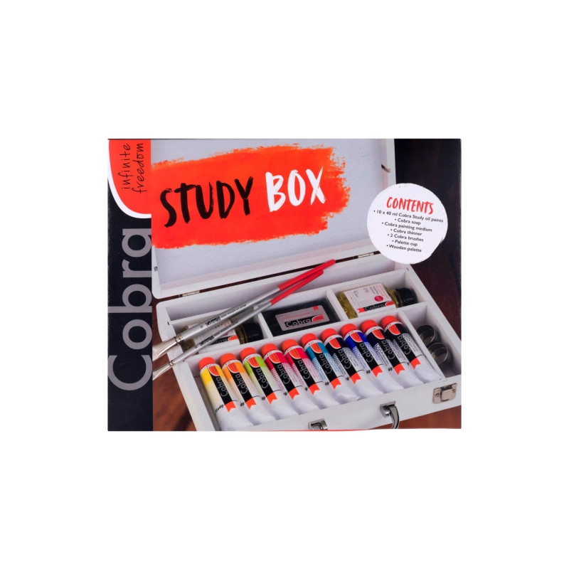 Talens cobra study box zestaw 10 wodorozpuszczalnych farb olejnych 40m