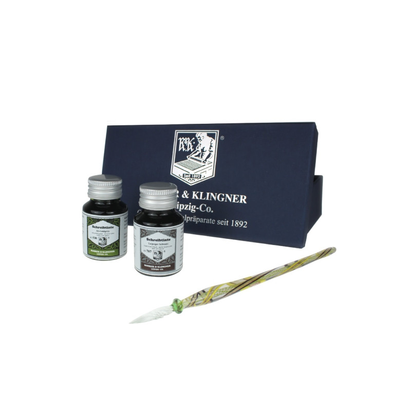 Rohrer&Klingner zestaw nr 1 z 2 atramentami 50 ml i szklanym piórem -