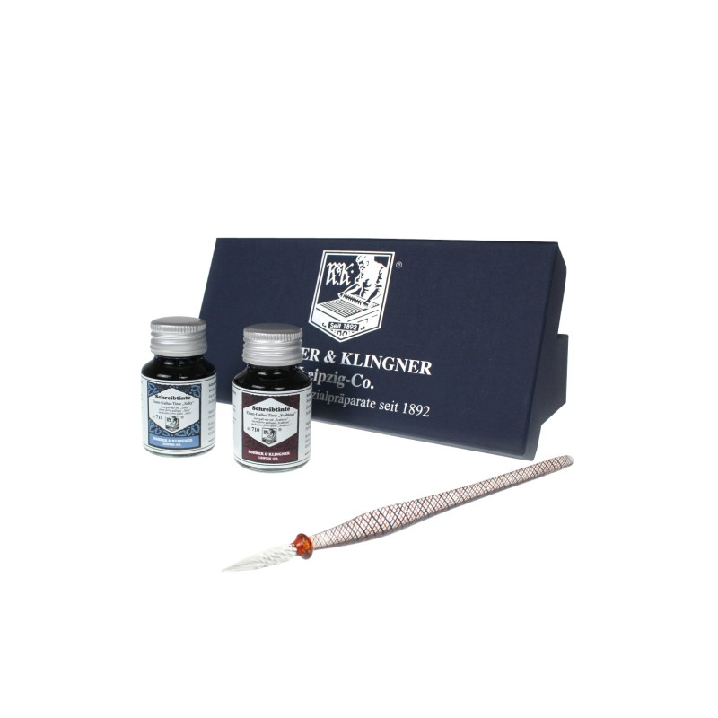 Rohrer&Klingner zestaw nr 4 z 2 atramentami 50 ml i szklanym piórem -
