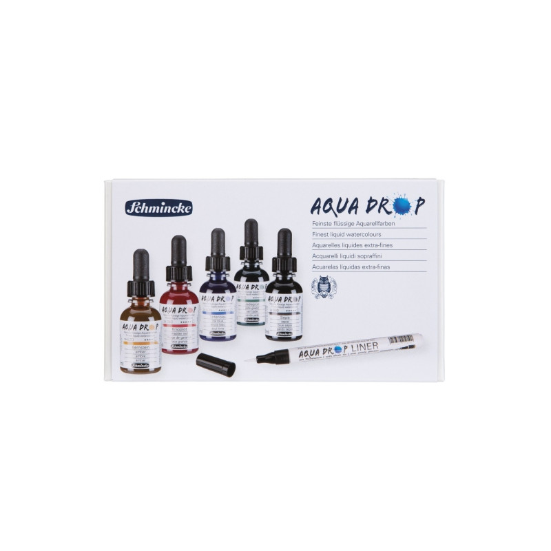 Schmincke aqua drop zestaw 5 akwareli w płynie 30 ml z linerem - sklep