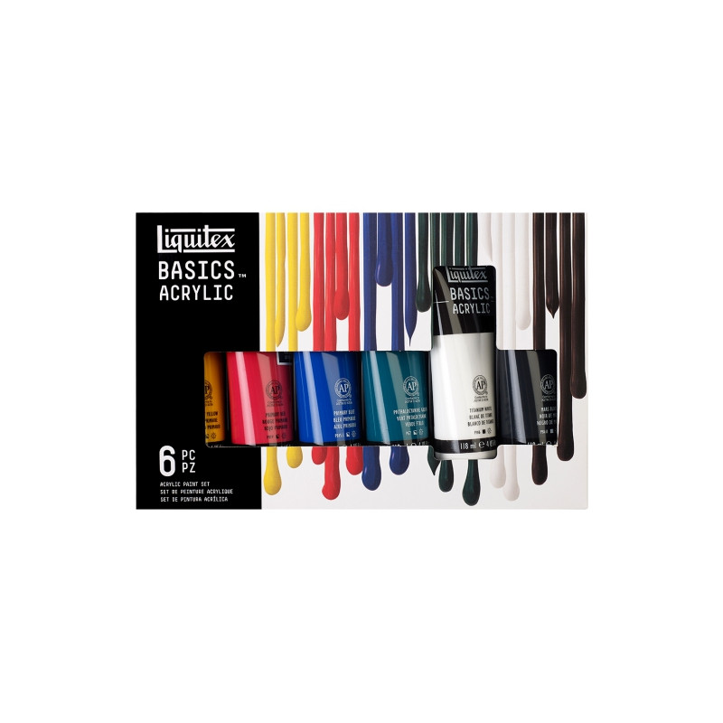 Liquitex basics zestaw 6 farb akrylowych 118ml - sklep plastyczny - sz