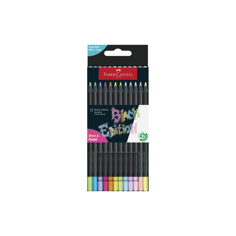 Faber-Castell black edition set of 12 neon and pastel triangular penci
